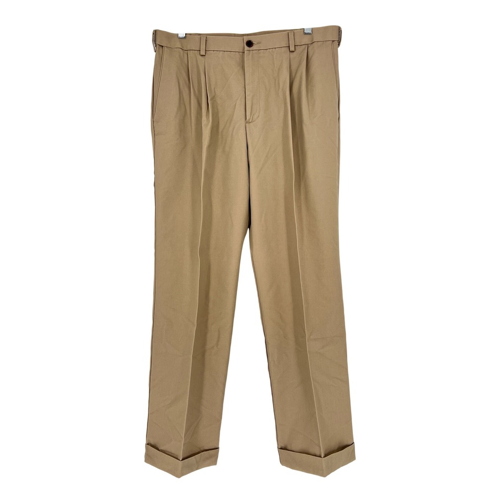 Dockers D3 Classic Fit Pleated Khaki Chino Pants Tan 34x32 Cuffed Mens‎